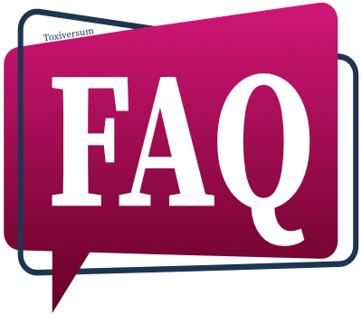 Stilisierte Sprechblase mit den Buchstaben FAQ und am Rand Toxiversum